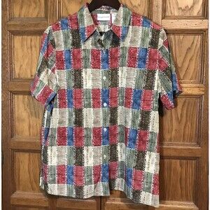 Alfred Dunner Women's 14 Multicolor Blouse Short Sleeve Button-Up Crepe Top